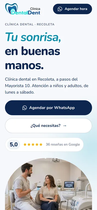 Página de Clínica DentalDent vista en celular