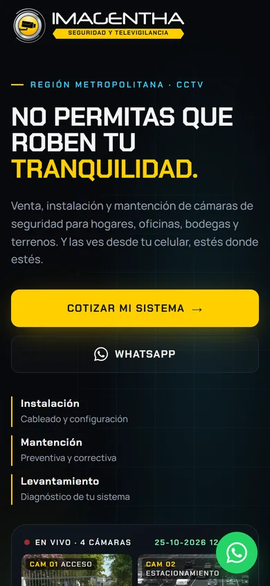 Página de Imagentha, cámaras de seguridad, vista en celular