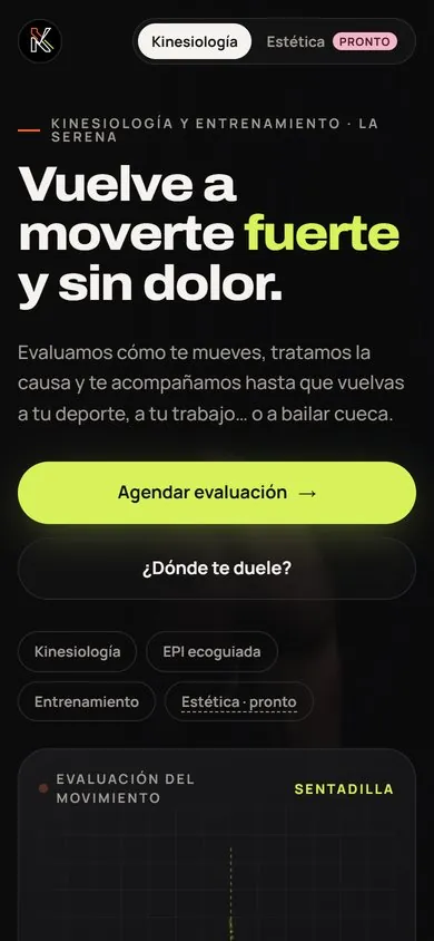 Página de KI-NESIS kinesiología vista en celular