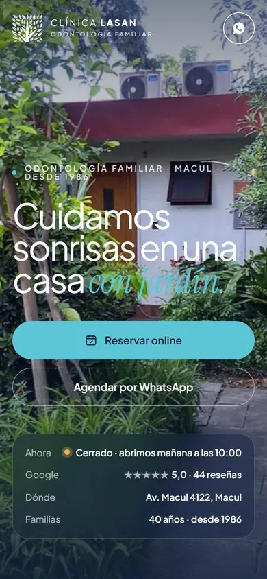 Página de Odontología Lasan vista en celular