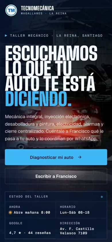 Página de Tecnomecánica Magallanes vista en celular