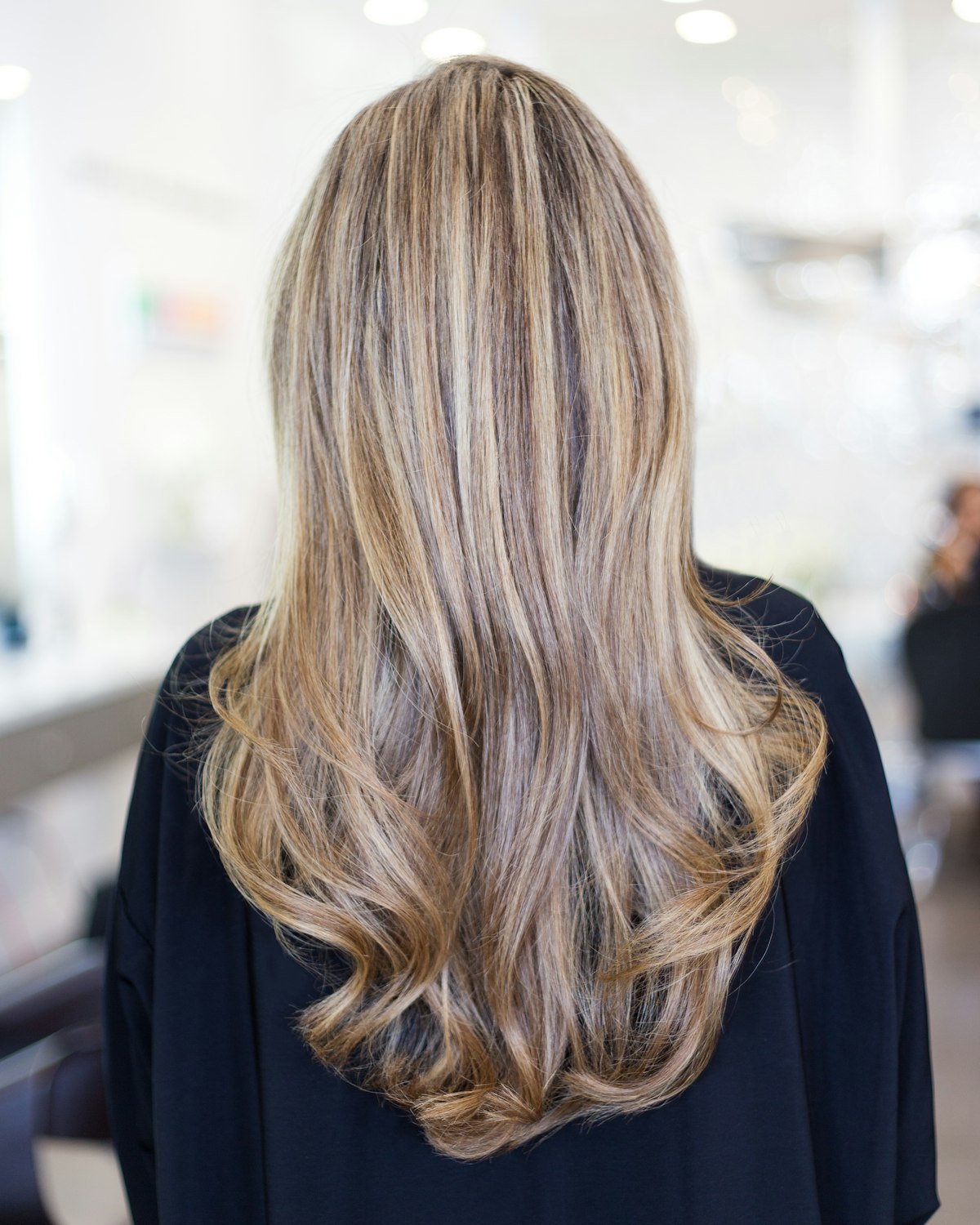 Long hair with highlights and waves