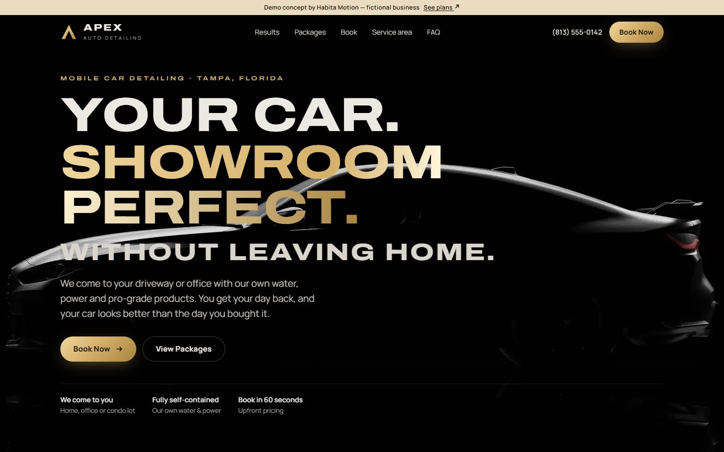 Desktop homepage of the Apex Auto Detailing demo concept