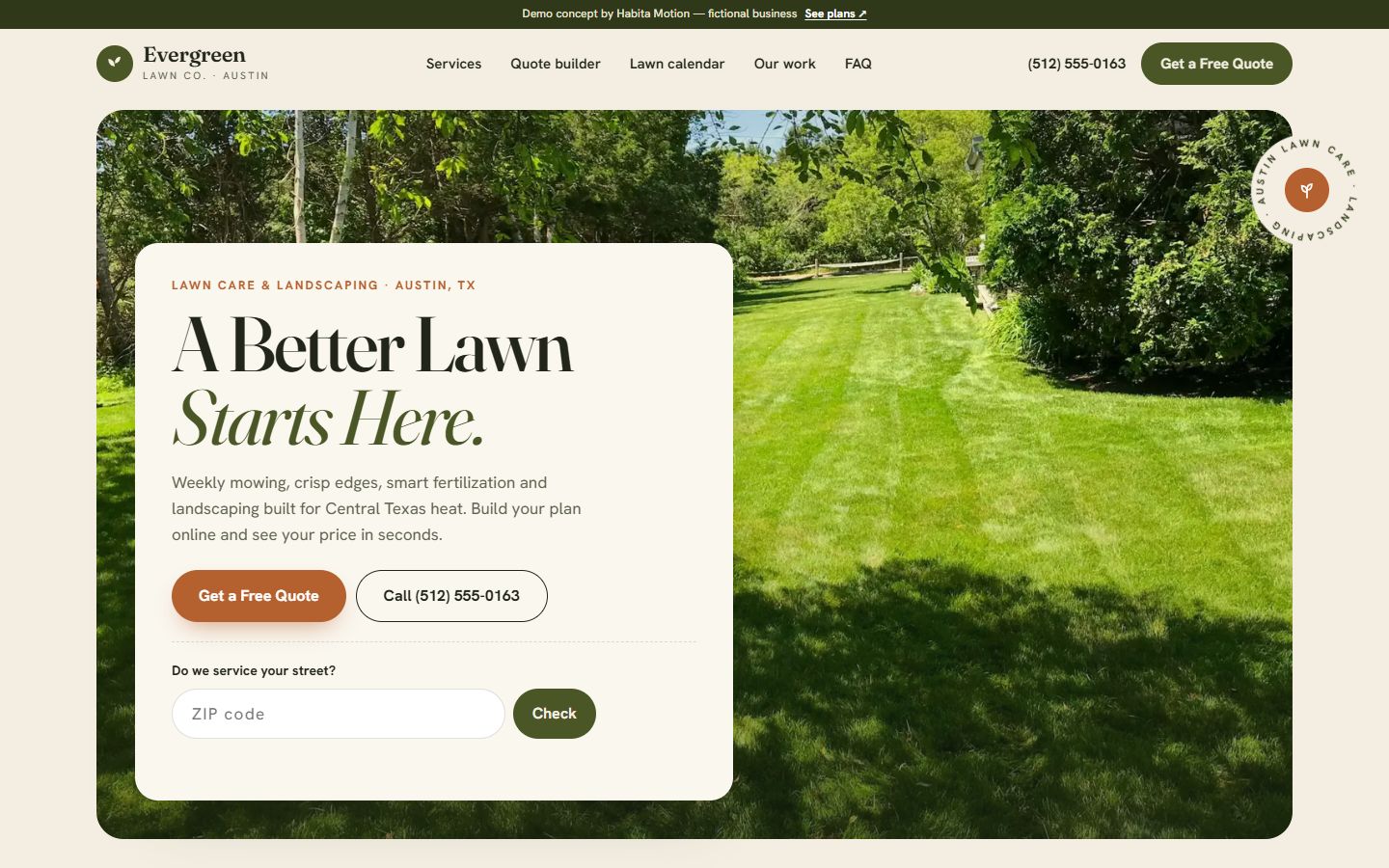 New website for the evergreenlawn.com demo concept
