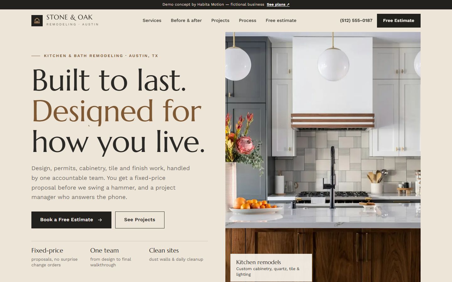 Desktop homepage of the stoneoakremodeling.com demo concept
